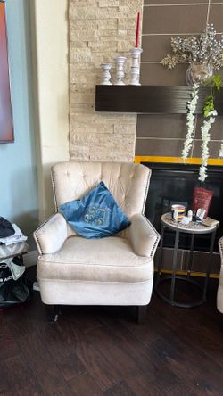 2 Cream Tufted Wingback Accent Chair – Nailhead Trim