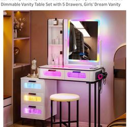 Gurexl RGB Makeup Vanity Table w/ Stool