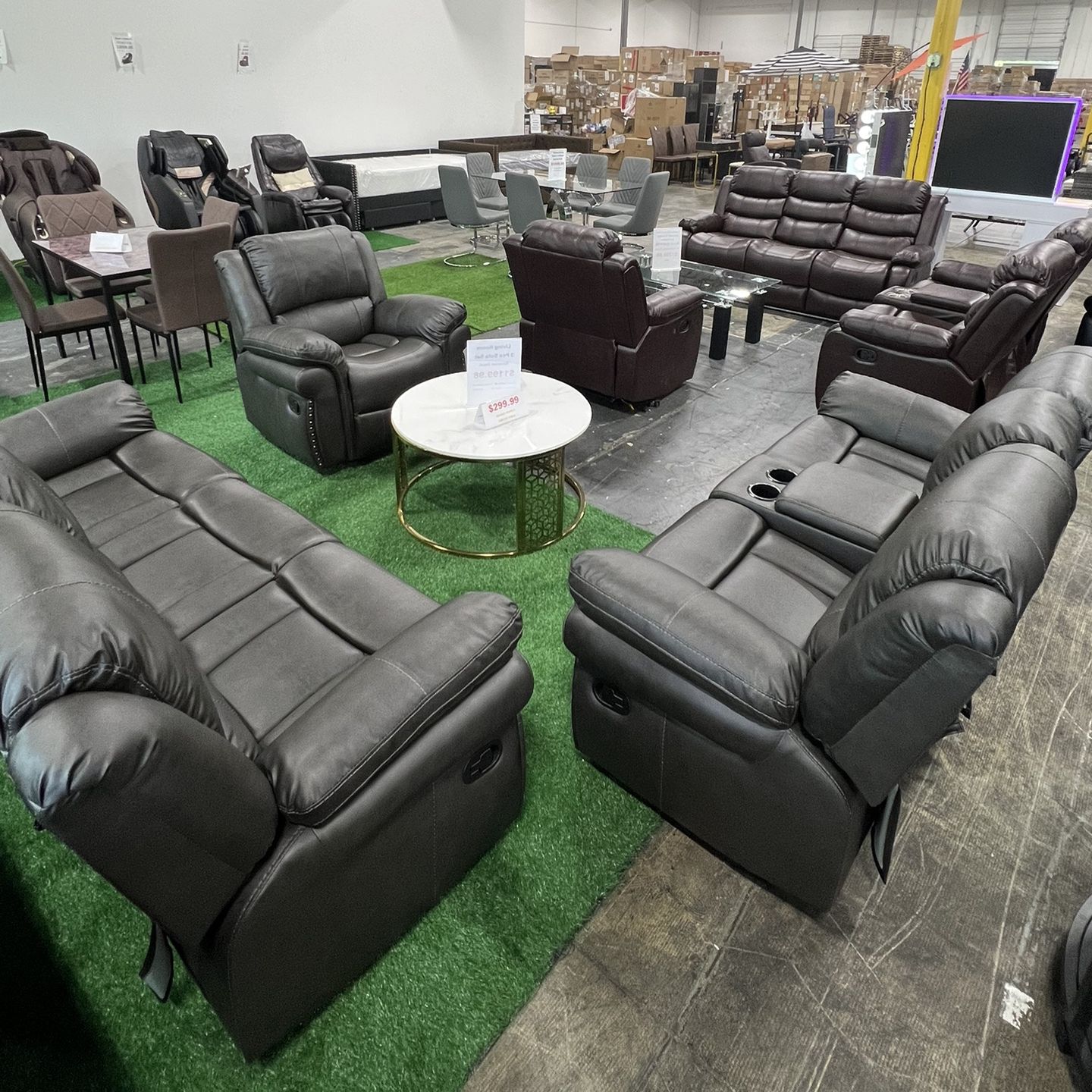Grey Recliner 3Pcs Living Room Set / Juego de sala de estar reclinable gris de 3 piezas