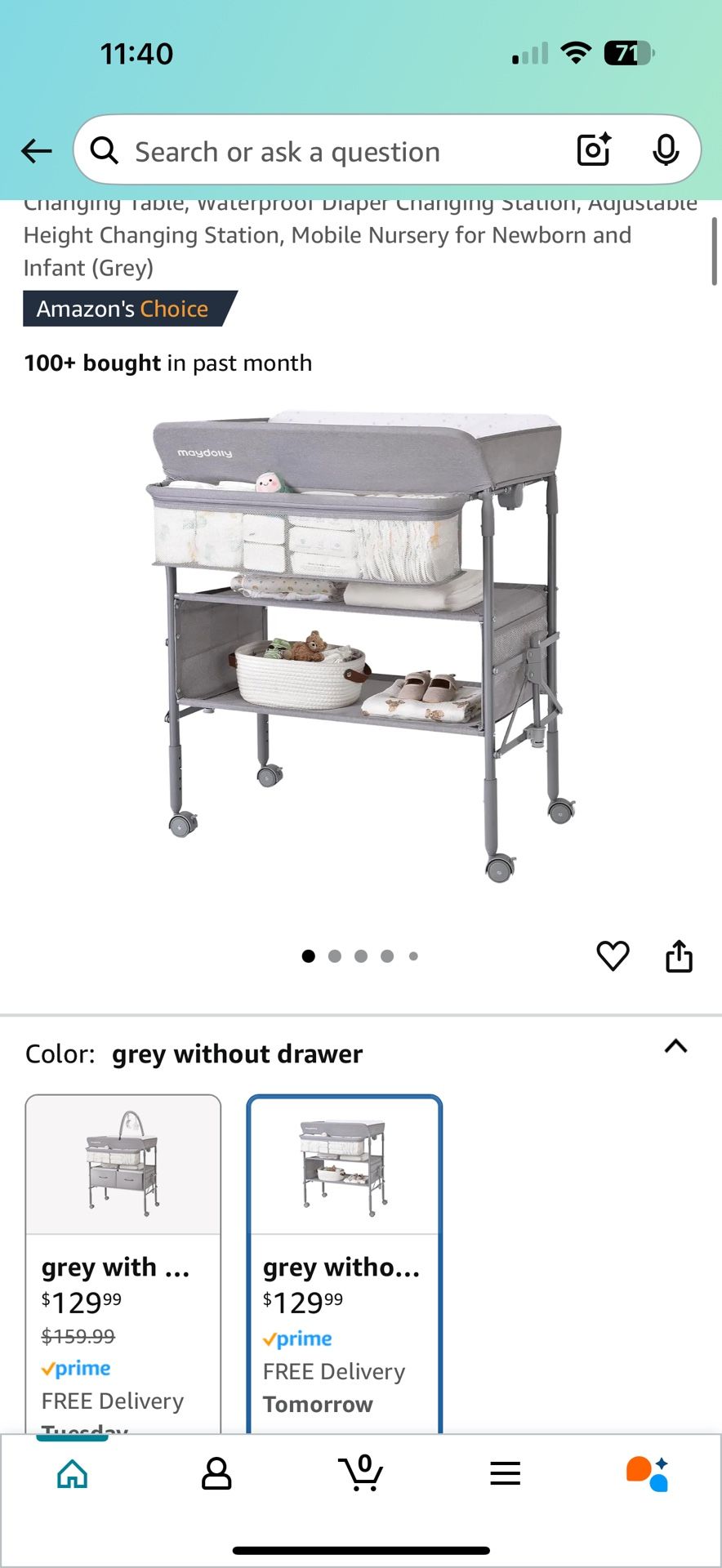 Baby Changing Table with Wheels, Maydolly Portable Foldable Changing Table, Waterproof Diaper Changing Station, Adjustable Height Changing Station