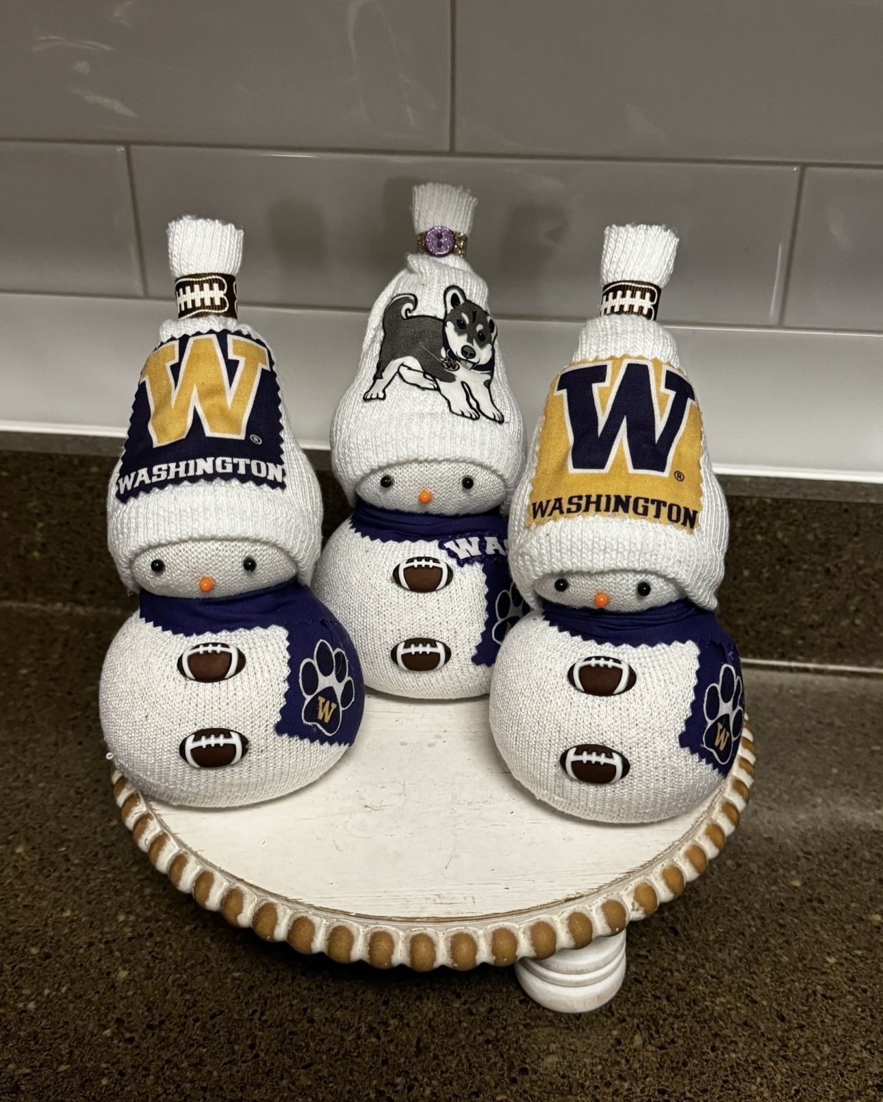 New Handmade Set Of 3 UW Washington Huskies Snowmen