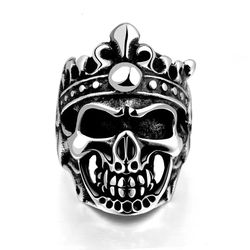 Stainless steel skull and crown ring