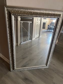 Large Wall Mirror with Silver Ornate Frame