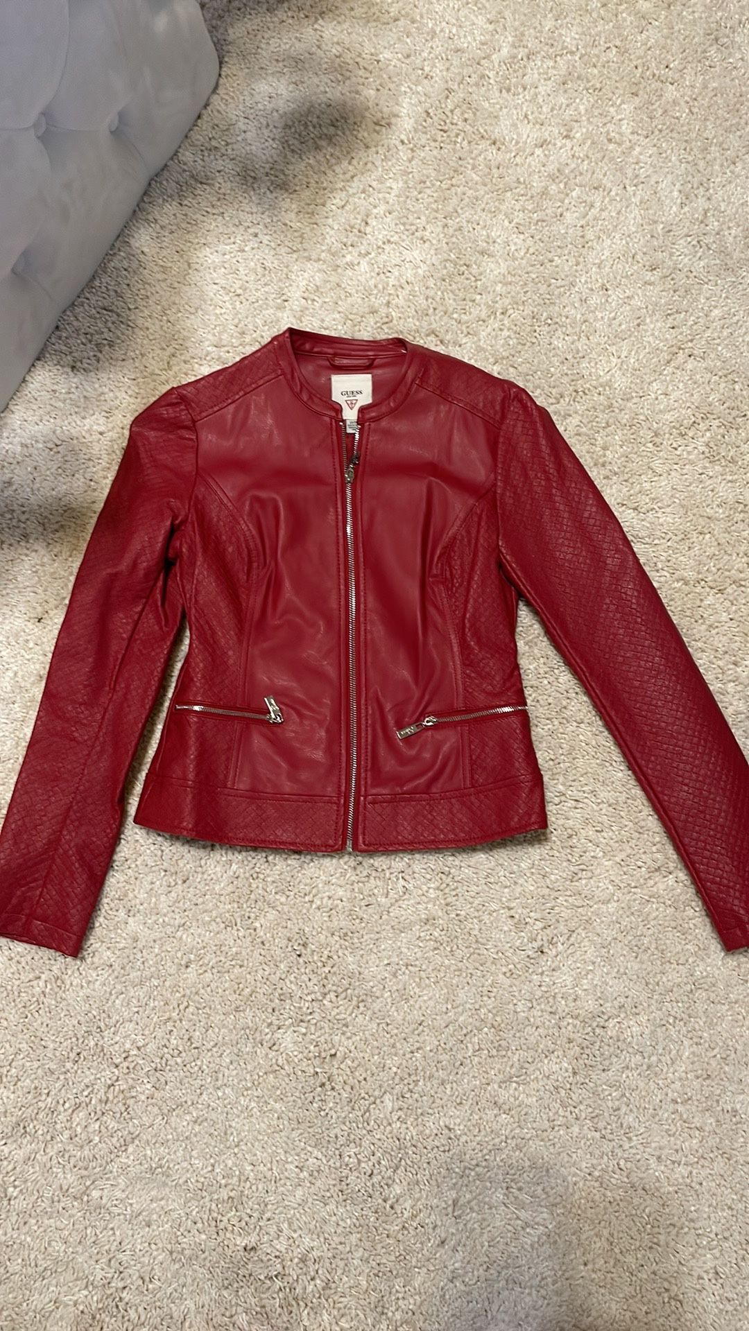 Guess red fake leather jacket Xsmall Fits Small wore once Lined