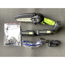  6 Inch Cordless Mini Chainsaw. 2 Batteries , 2 Chains , Charger And Carrying Case