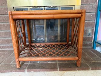 Rattan Bamboo Side Table with Lower Shelf - 2 total