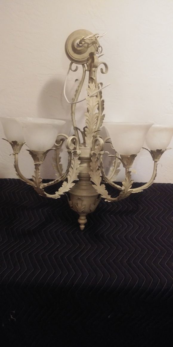 Chandelier Antique White Finish w Alabaster glass globes