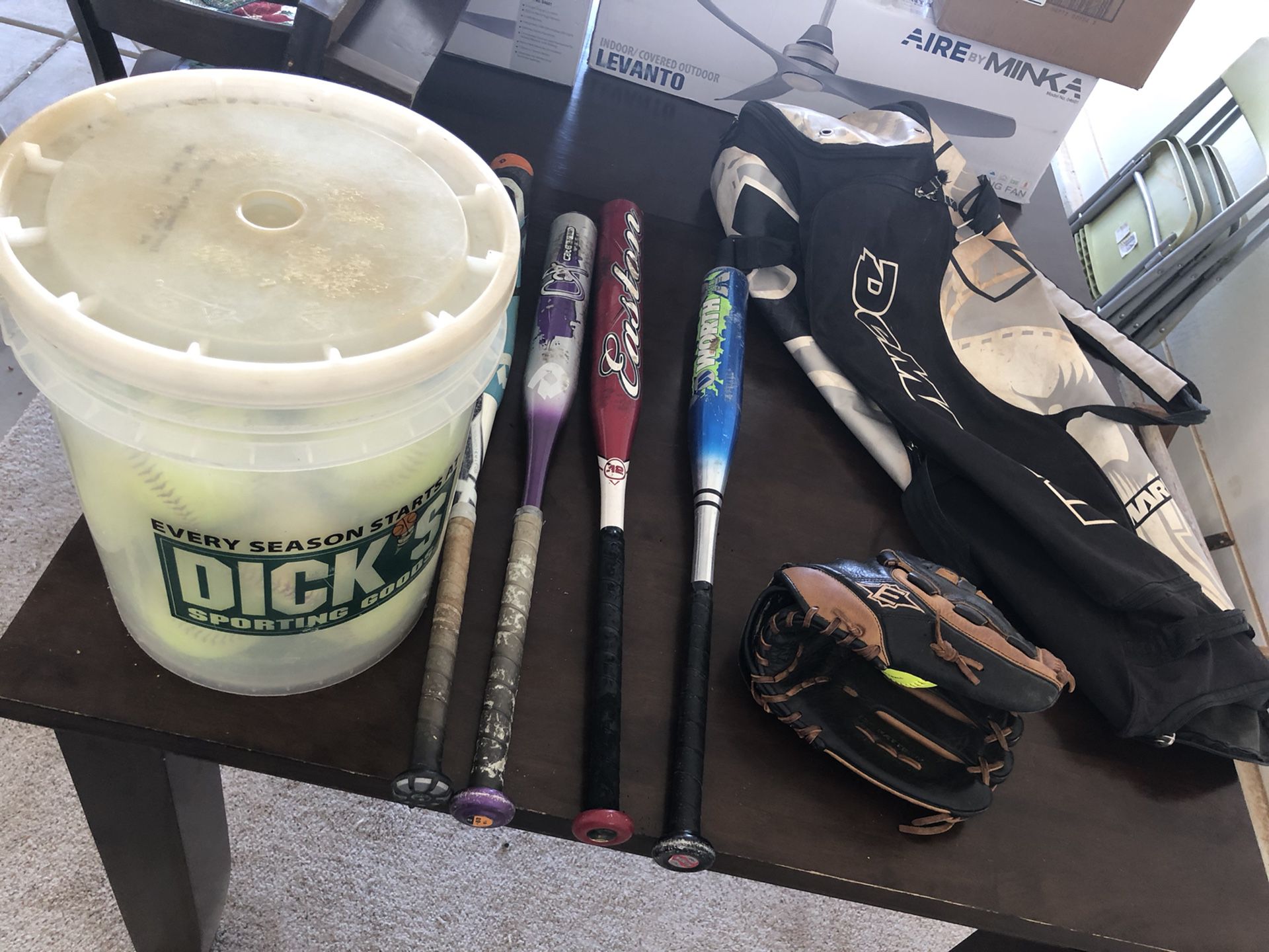DeMarini Softball Bats / Glove / Bag & Bucket of Softballs