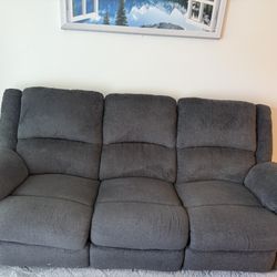 Dark Charcoal Gray 3 Seater Reclining Sofa For Sale (84”x 36”)