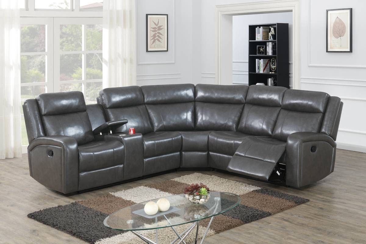 Brand New Grey Leather Reclining Sectional Sofa