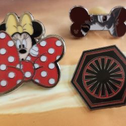 N. Peoria 3 Disney Pins Minnie Mouse With Polk A Dot Bow Lady And The Tramp And Star Wars Emblem 