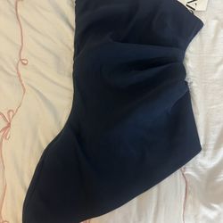  Zara navy blue asymmetrical tube top