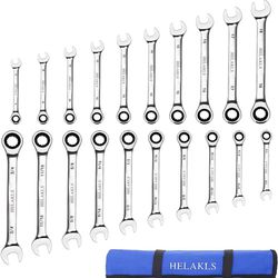 20-Piece 6-18MM 1/4-3/4 Inch Metric/SAE Ratcheting Wrench Set Box Open End Combination Gear Wrench Spanner Tools for Mechanic 72-Tooth