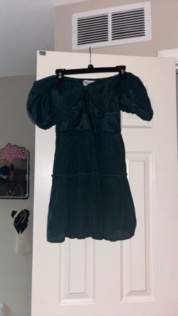 Green Satin Puff Sleeve Mini Dress