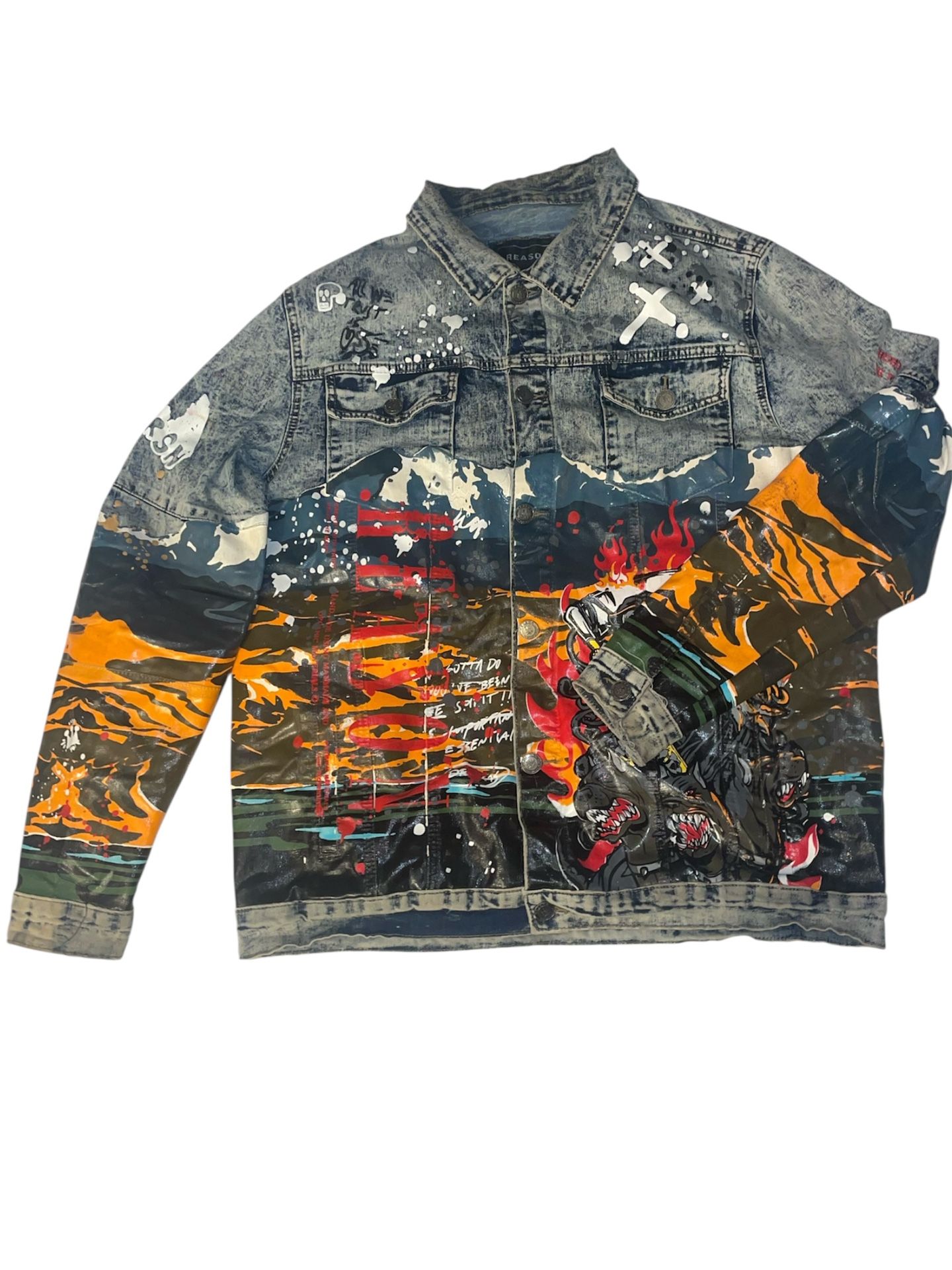 Reason Painted “Born Legend “ NYC Jean Jacket Size XL