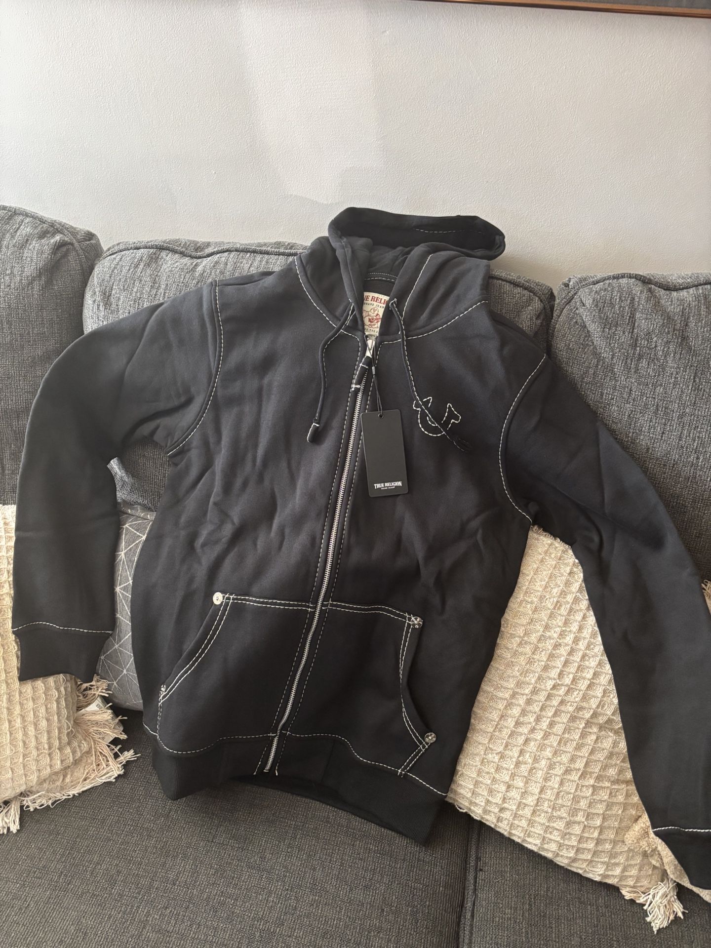 True Religion Black Zip Up Hoodie
