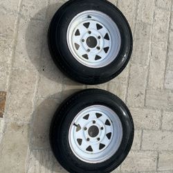 Pair of Trailer Wheels with Tires – 5 Lug – Good Condition