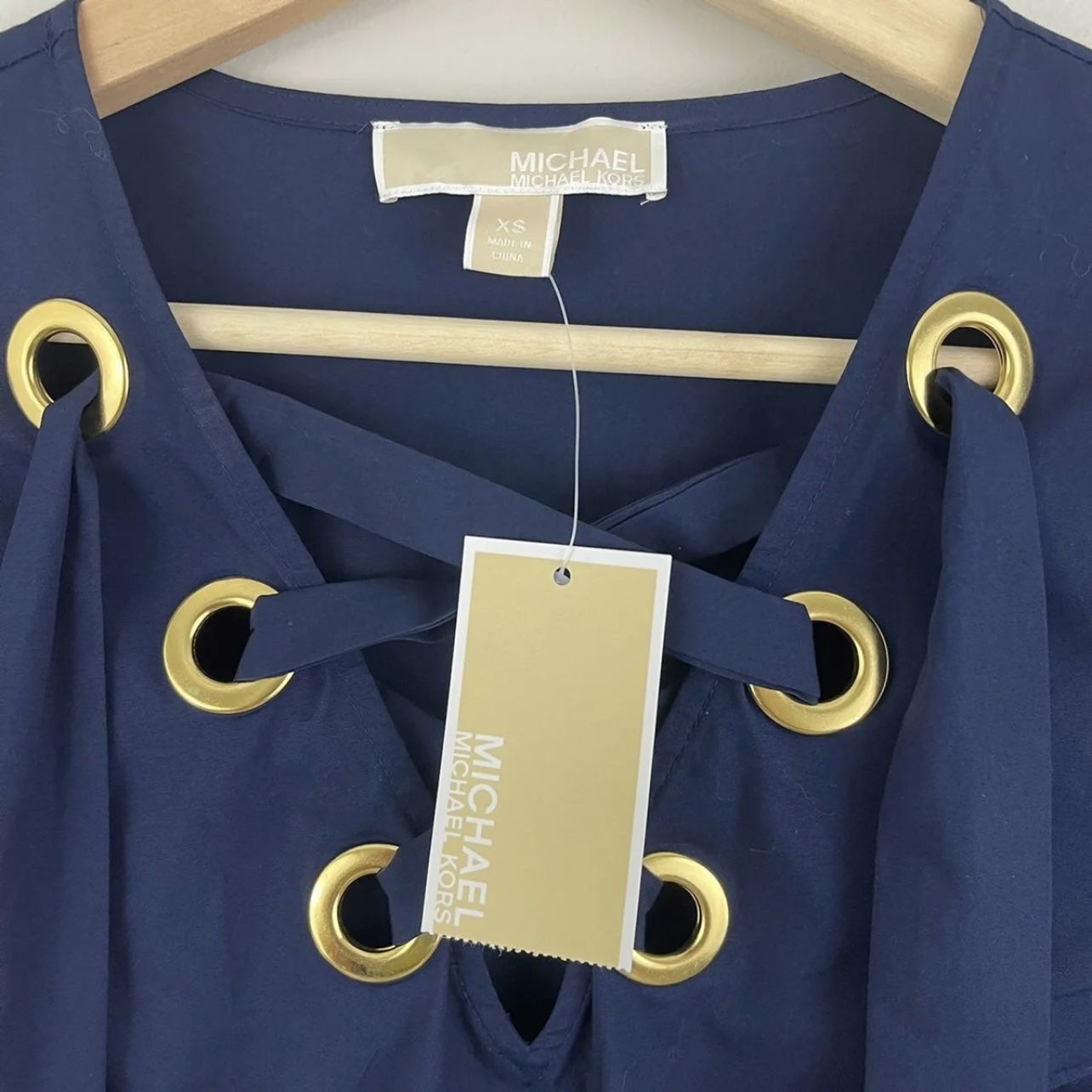 MICHAEL KORS True Navy Blue Lace Up Poplin Tunic NEW