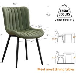 YOUNUOKE Green Dining Chairs Set of 2 Mid-Century Modern Kitchen Dining Room Chairs Armless Faux Leather Upholstered Accent Side Dinner Chair with Pad