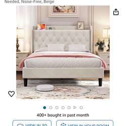 Beige Queen Bed Frame 