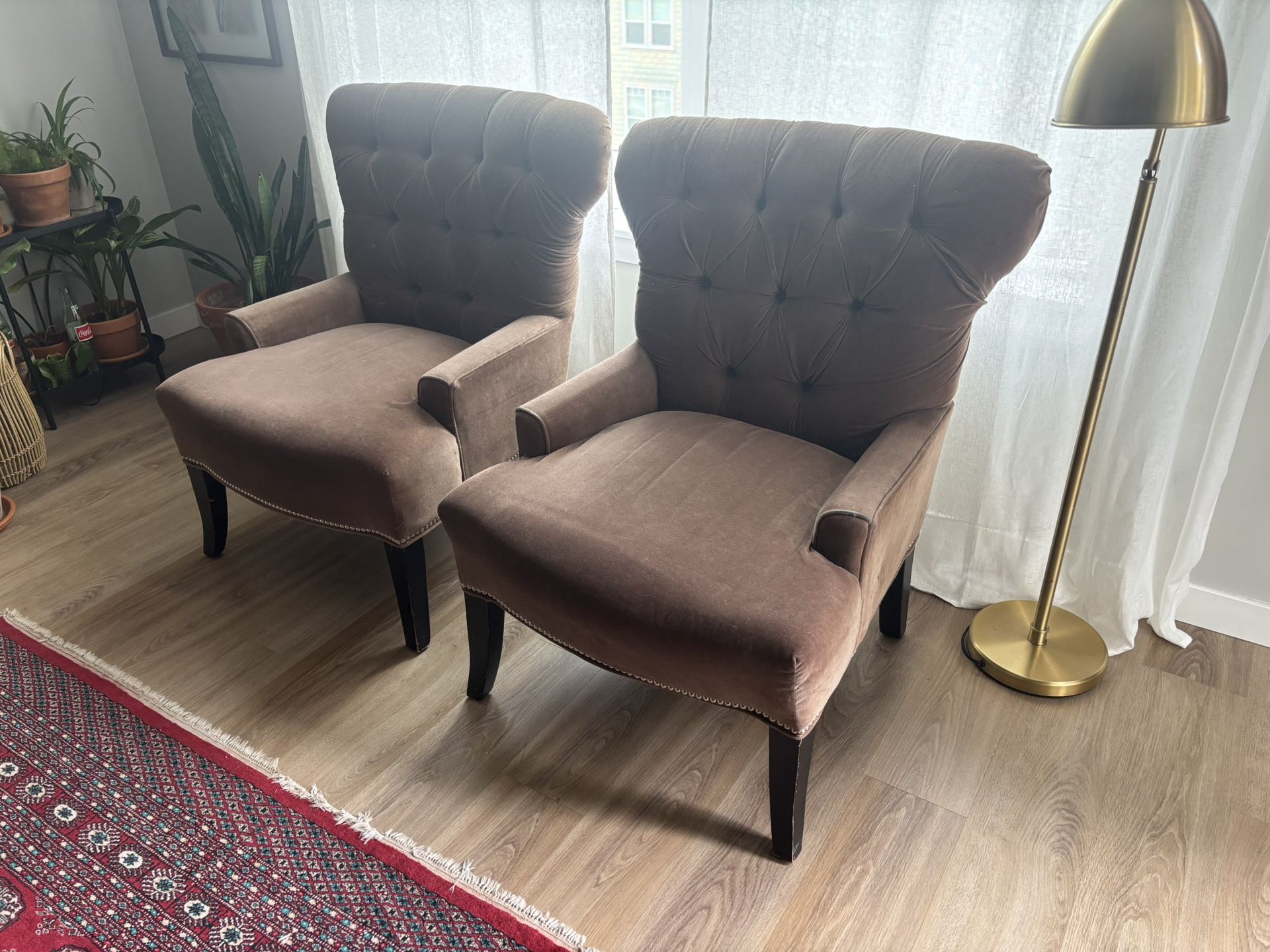 Velvet Tufted Wingback Chairs - $25 Each