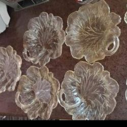 5 Vintage Leaf Glass Trays