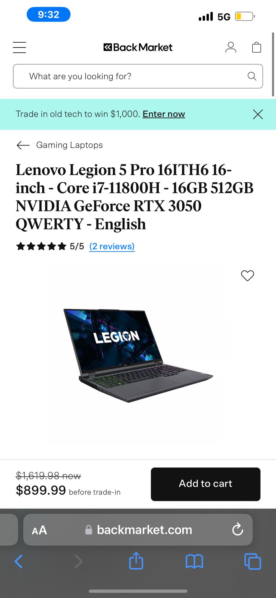 Legion 5 Pro 500gb I7 3500RTX 