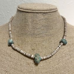 Southwestern Olive Shell Heish Turquoise Nugget Sterling Silver Necklace