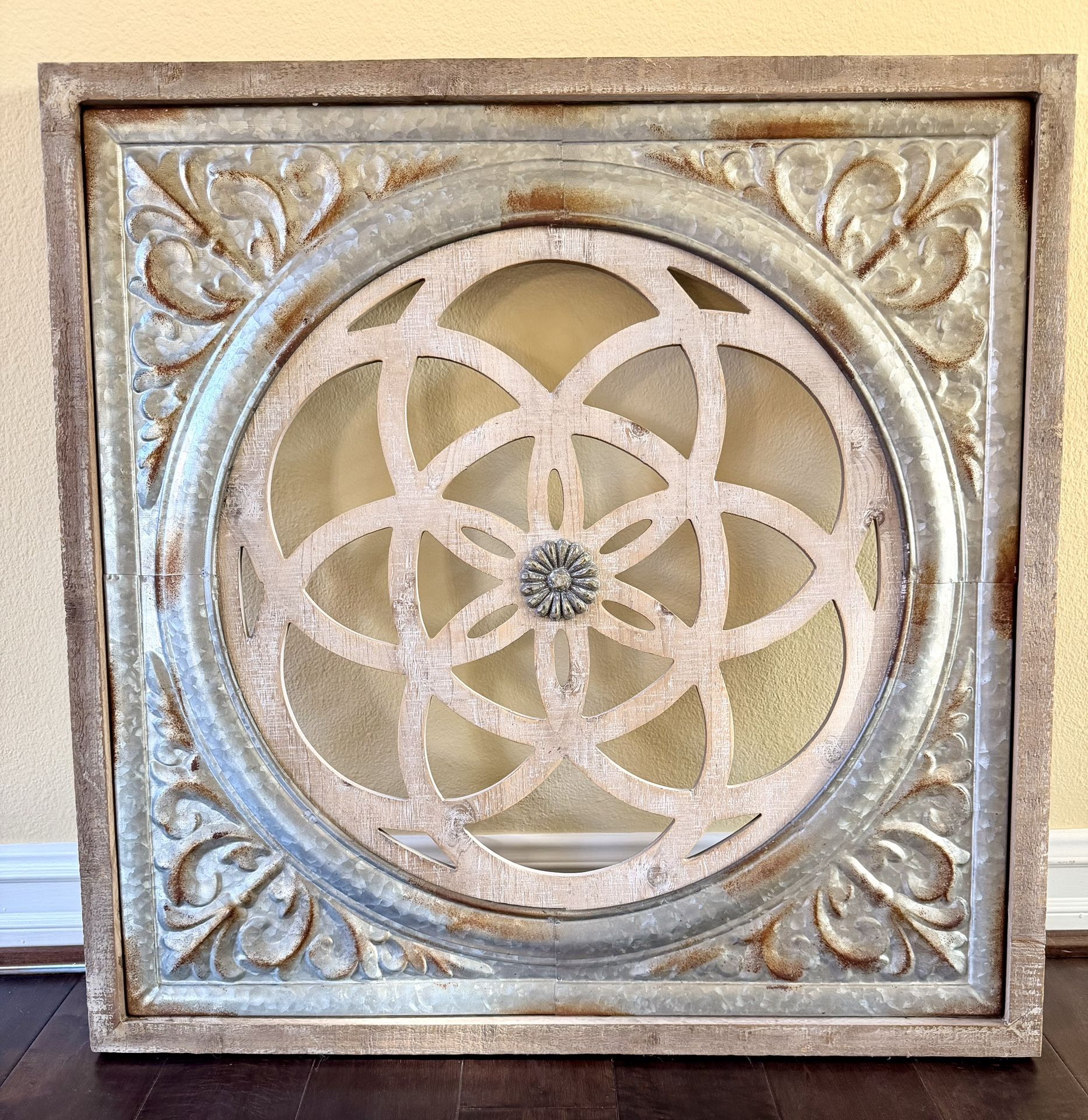 Rustic Metal & Wood Wall Art – Decorative Square Panel