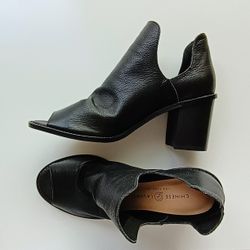 Chinese Laundry Black Peep Toe Leather Shoe Bootie Size 8M