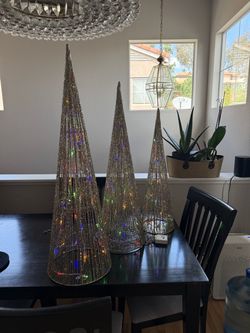 Set of 3 Lighted Glitter Cone Christmas Trees
