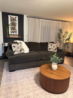 Dark Gray Fabric Sofa with Rolled Arms