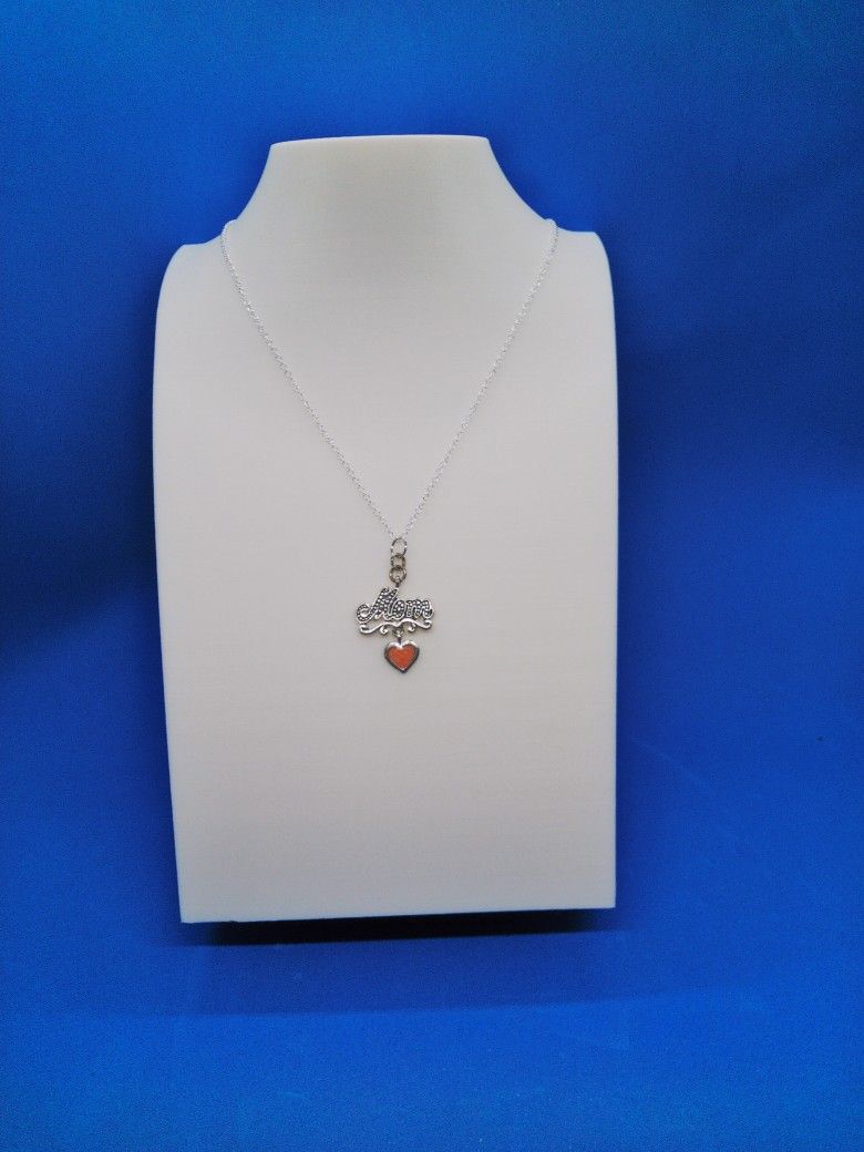 Silvertone Mom With Dangling Pink Heart