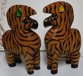Vintage Hand- Carved Wooden Zebras from Kenya 13" tall