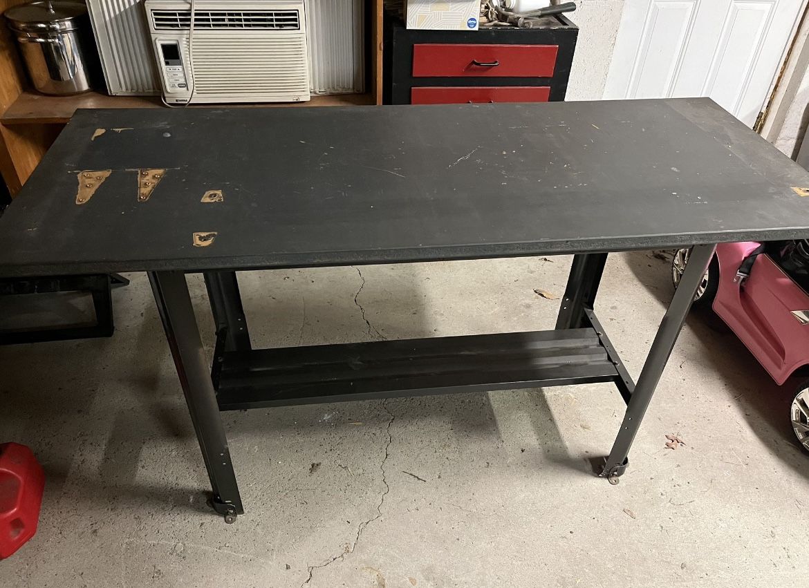 Work/ Tool Table Wood Top Metal Frame