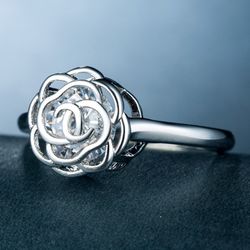 "Romantic Cubic Rose Flower Gemstone CZ Thin Rings for Women, VP1667