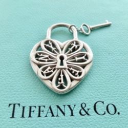Vintage Filagree Heart Pendant with Key charm