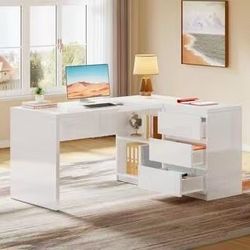❤️‍🔥 #B Halseey 55 in. L-Shaped White Wood 3-Drawer Computer Desk