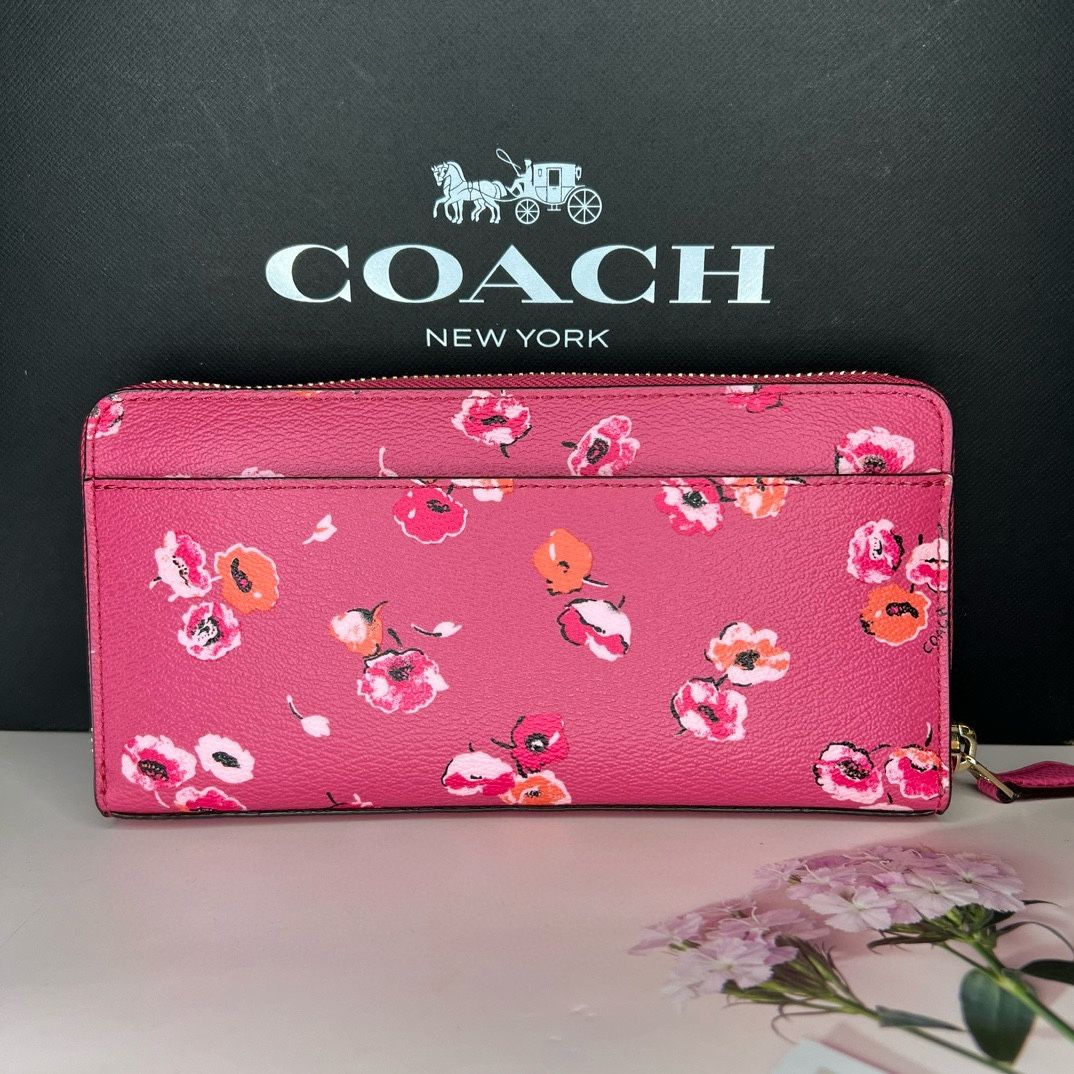 COACH F53770 Wildflower Print Accordion Zip Around Long Wallet NWT Dahlia Jewelry Accessories