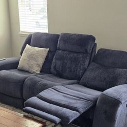 Power Recline Sofa, Media Center, Area Rug