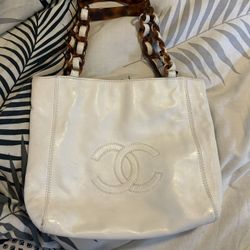 Authentic Chanel 1998 Vintage White Calfskin Tote Bag