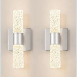 NEW Brushed Nickel Wall Crystal Sconces Set of 2,