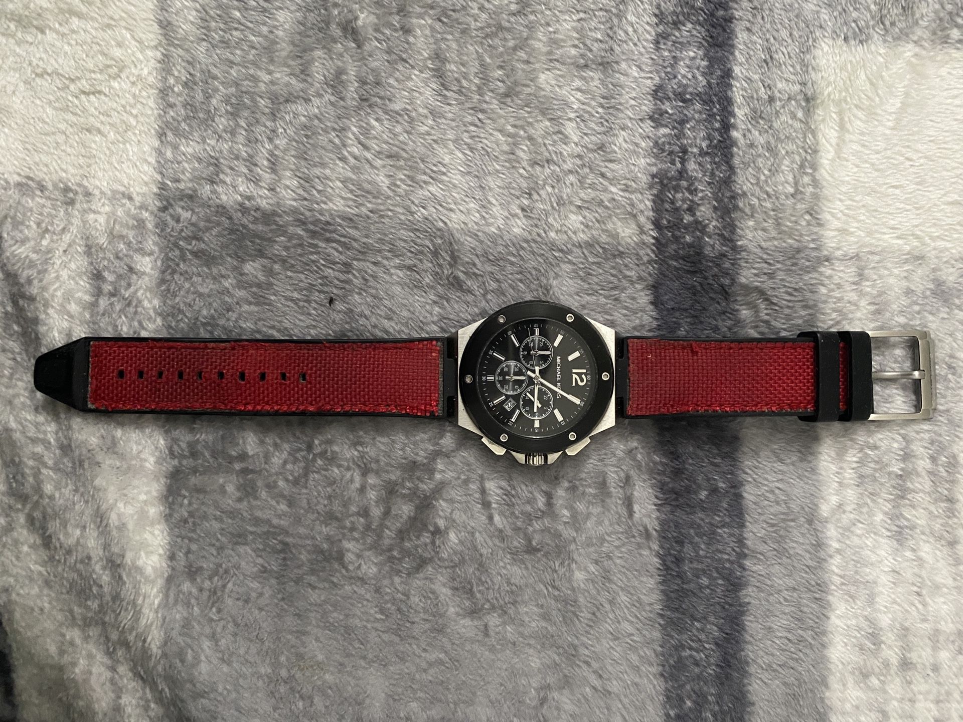 Michael Kors Lennox Chronograph Black and Red Nylon Mens Watch