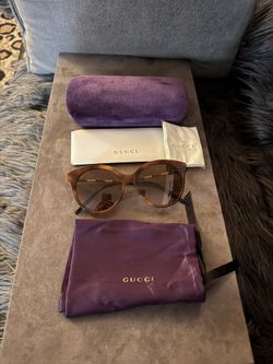 Gucci GG Monogram Round  Sunglasses New Havana and Antique Gold Frame