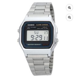 Casio A158W-1 Men's Classic Silver Stainless Steel Water Resistant Digital Watch