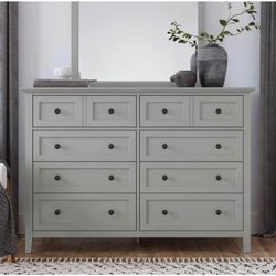 60” Gray 8-Drawer Solid Wood Dresser – New Open Box