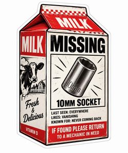 4” Funny 10mm Socket Sticker, Missing Socket Milk Carton Decal Mechanic Tool Box
