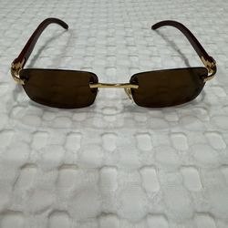 Cartier Rimless " C " Monogram Precious Wood Gold France Sunglasses