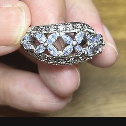 Italian sterling silver art deco ring Size 4.5 (15.2mm) with cubic zirconia gemstones   NEW REDUCED PRICE !!!