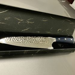 Very Nice Kitchen Knife With Blue Wood Handle